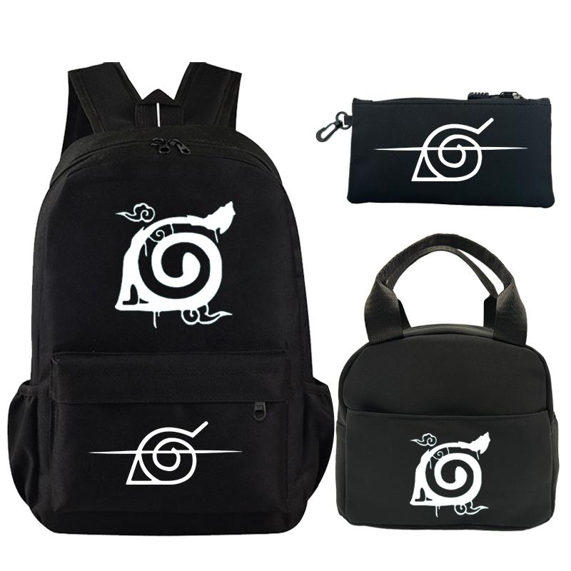 3 Teile/satz Anime Naruto Gedruckt Rucksack Büchertasche mit Mittagessen Tasche Bleistift Fall Teenager Kinder Mädchen Jungen Schul Rucksack