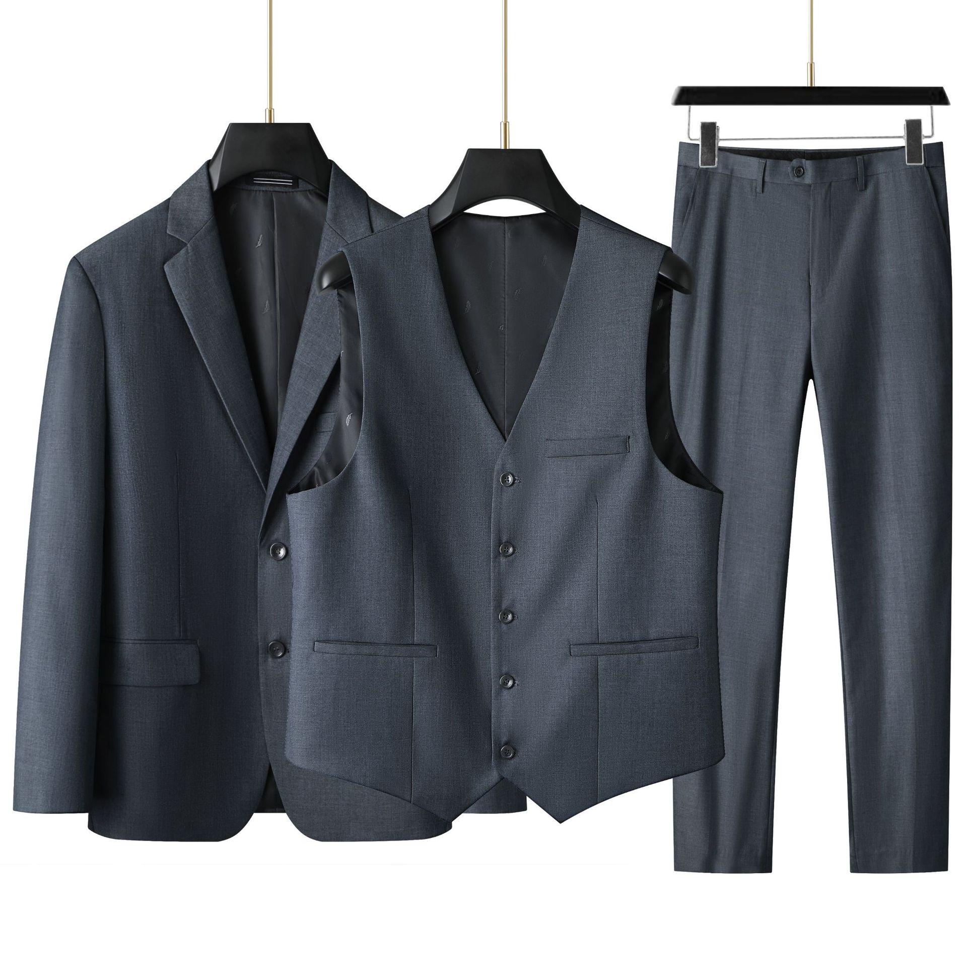 Herrenanzug in großen Größen (Anzug + Weste + Hose) Plus Fat Fat Business Formale Hochzeitskleid 3 Sets FourSeasons 220 dunkelgrau