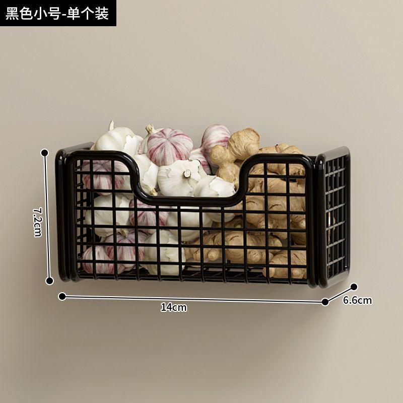 Schwarzer Eisen Wandmontierter Aufbewahrungskorb mit Stanzfreier Installation - Zwei Körbe für Küche und Badezimmer 14*6.6*7.2cm  schwarz
