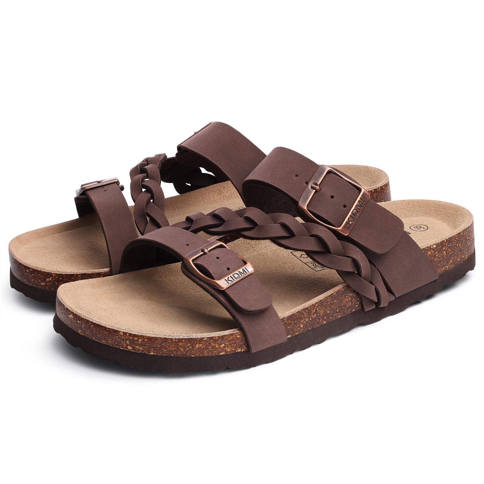 Fashion Litfun Damenmode Kork-Sandalen Neu Sommer Damen Strand-Sandalen mit Doppelschnalle Bequeme Kork-Lauf-Sandalen mit Fußgewölbeunterstützung 40 braun