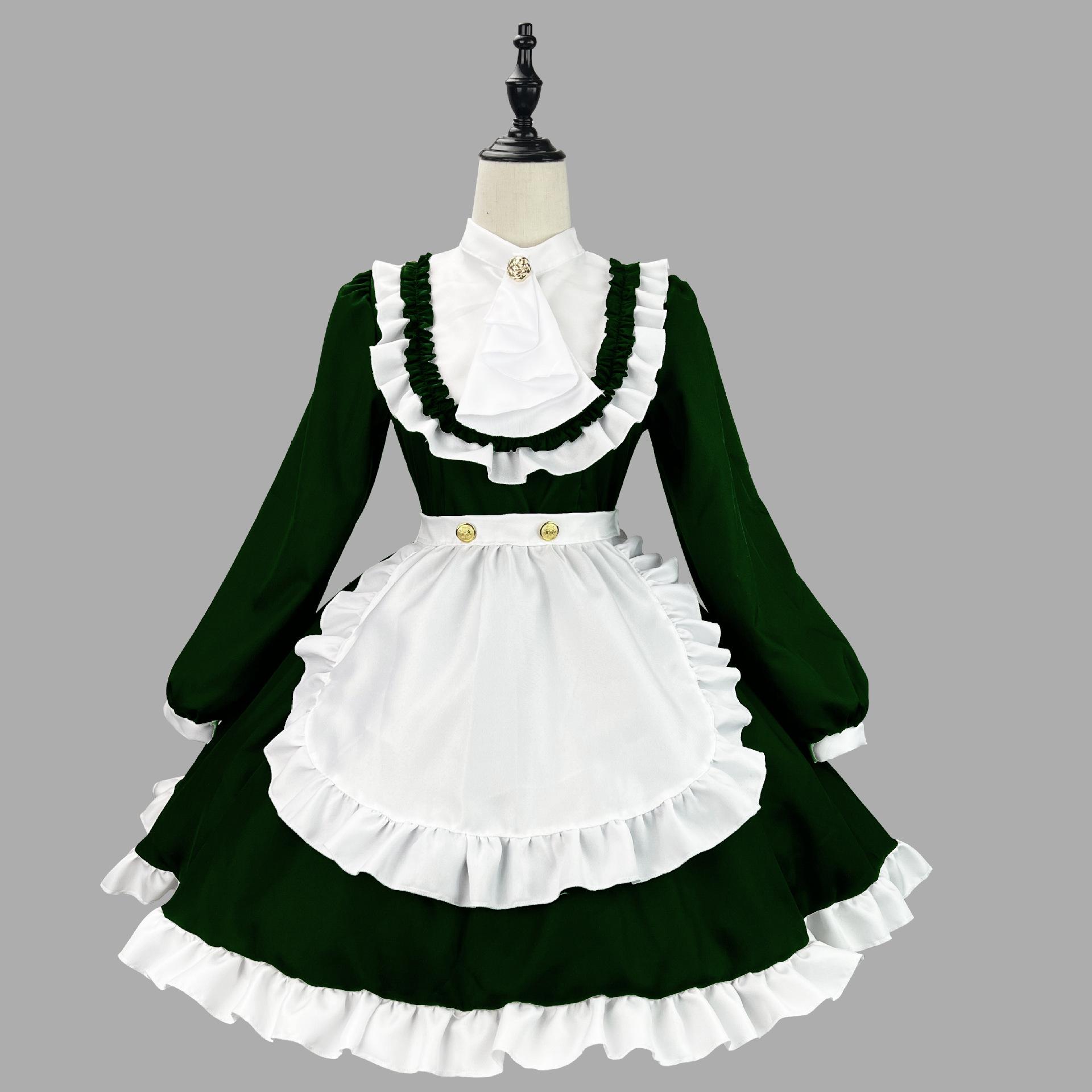 2023 frauen Maid Kleid Maid Outfit Schürze Kleid Cross-Dressing Haushälterin Kleid Japanische Uniformen Halloween Cosplay Kostüm 5XL grün