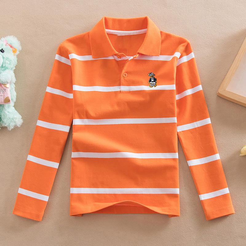 YUBAOBEI Jungen Poloshirt Frühling und Herbst Kinderkleidung Langärmliges Revers Streifen T-Shirt für 1-13 Jahre alte Kinder 20/150cm orange