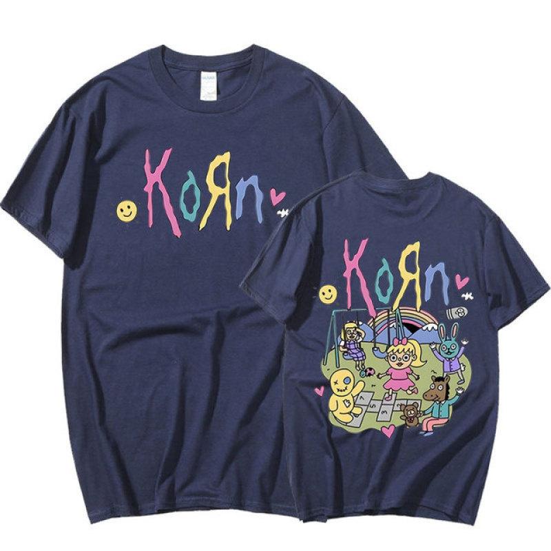 Korn Cartoon Rock Band Musik Album T Hemd männer Vintage Metall Gothic Übergroßen T-shirt Streetwear Sommer Kurzarm T Shirts M black