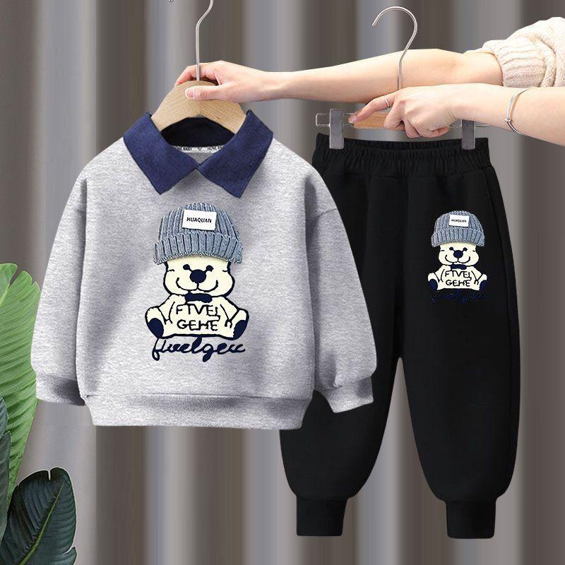 Herbst Baby Mädchen Kleidung Set Kinder Jungen Revers Cartoon Gedruckt Pullover Sweatshirts und Hosen 2 stücke Anzug Kinder Trainingsanzüge 110