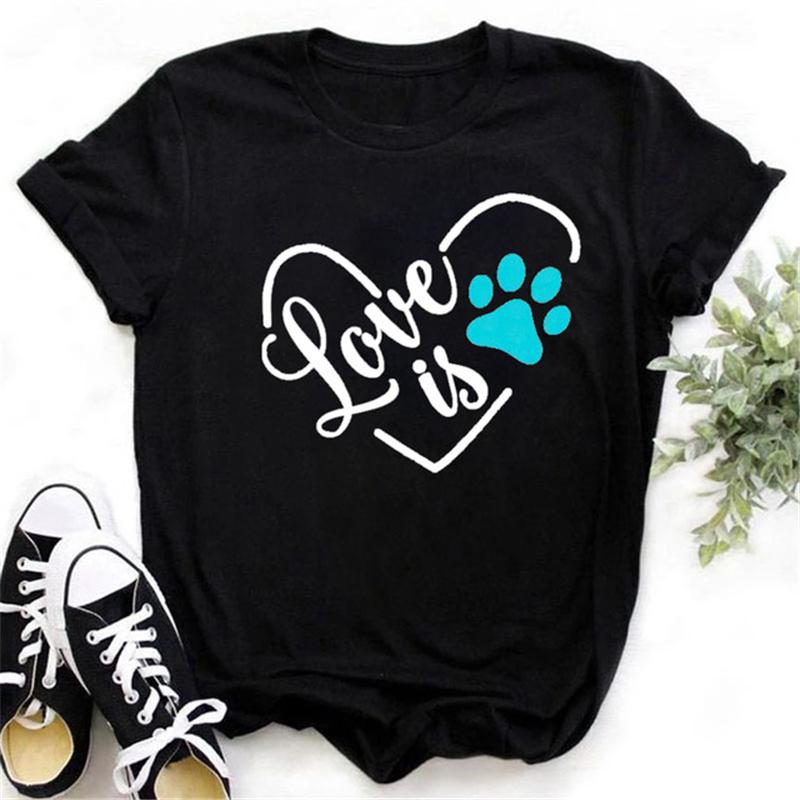 Cat Mom Damen-Top, Sommermode, kurzärmeliges Katzen- und Hundepfoten-Druck-Damen-T-Shirt, süßes Hundepfoten-Damen-Top-T-Shirt XL
