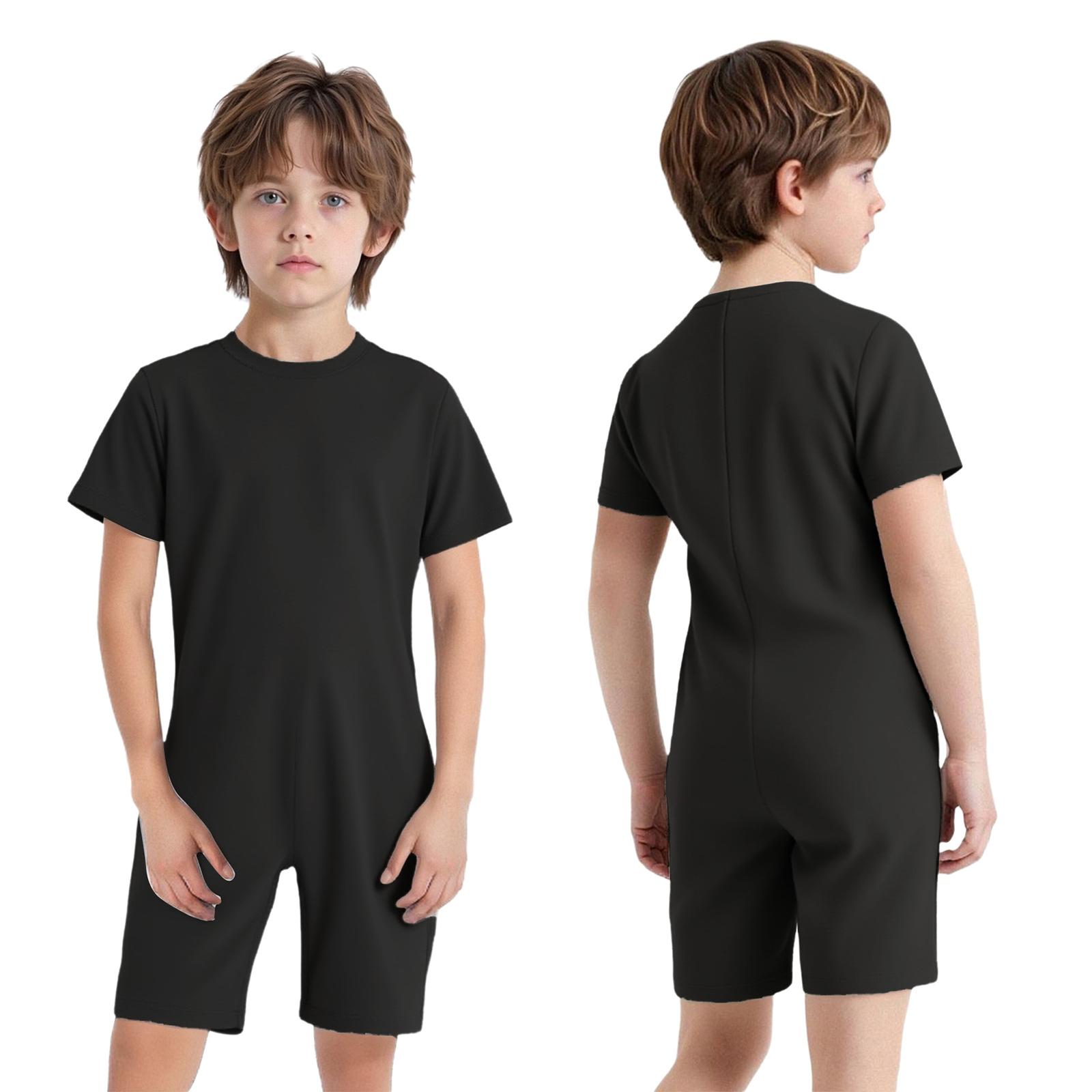 Kinder Jungen Mädchen Adaptive Kleidung Besondere Bedürfnisse Autismus Sensorischer Jumpsuit Anti-Strip Strampler Kurzes Bein Spielanzug 9-10 Years schwarz