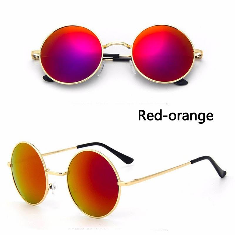 Runde Sonnenbrille für Herren und Damen, Antireflexlinse, Metallrahmen, Kreis-Sonnenbrille rot-orange