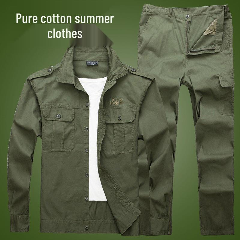 Baumwoll-Arbeitskleidungsset für Herren und Damen - Outdoor-Arbeitsschutz & Militärtrainingsuniform, Armeegrün 175 [Suggest Weight 120-140 kg]
