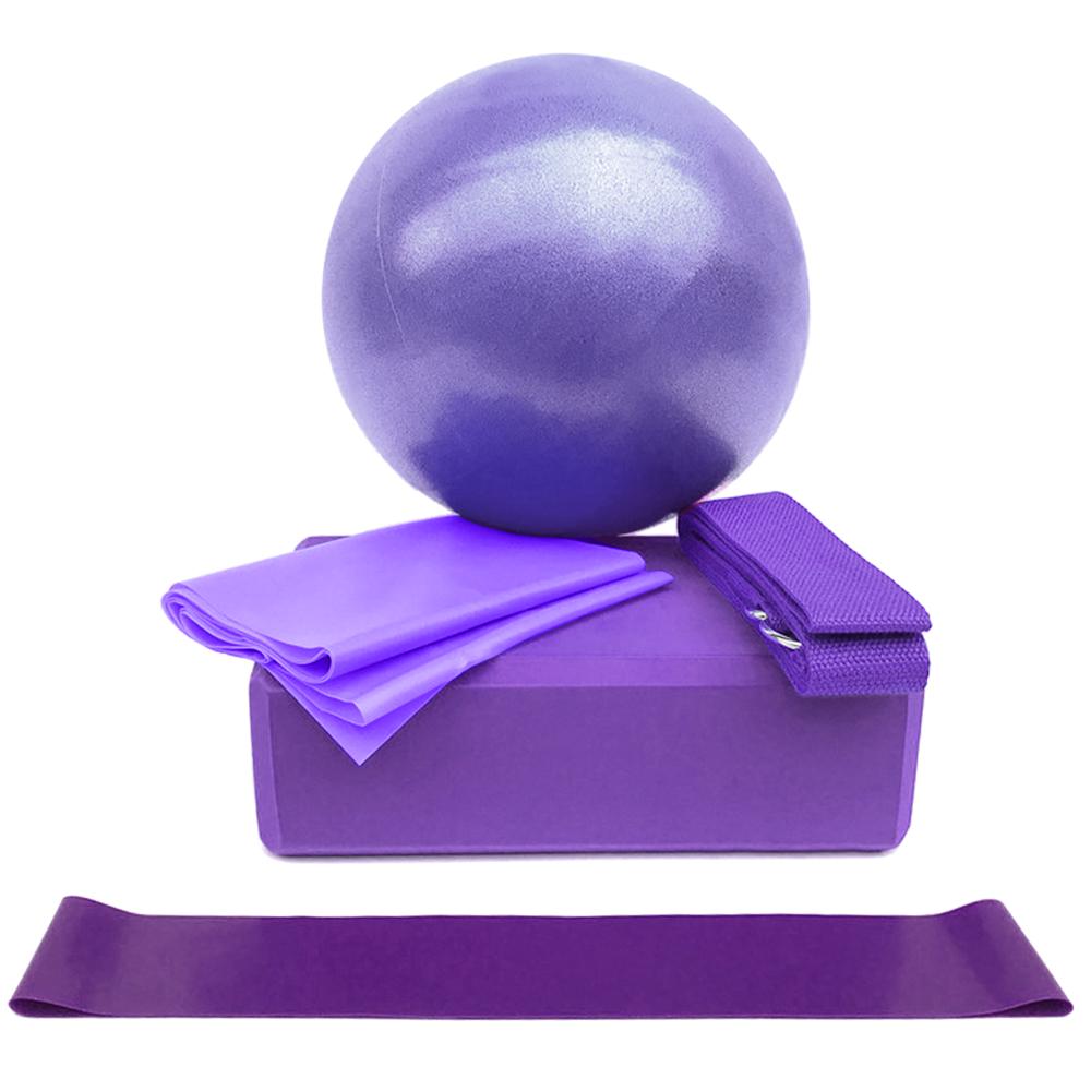 5-teiliges Yoga-Ausrüstungsset mit Yoga-Ball, Yoga-Blöcken, Dehngurt violett