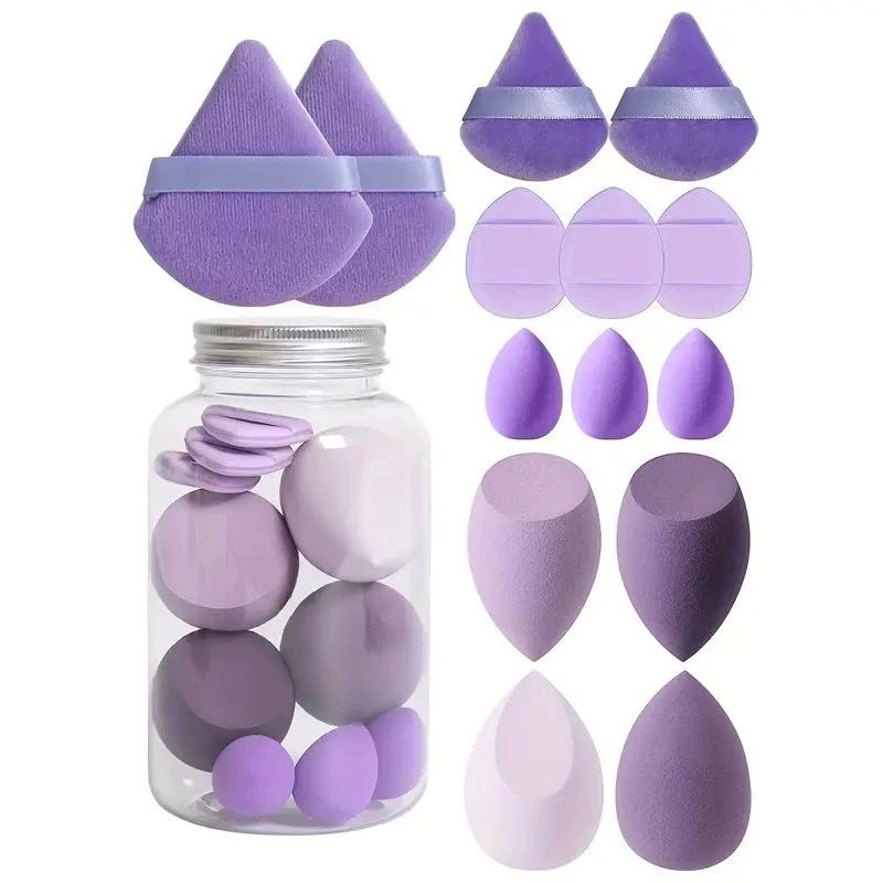 14-teiliges Make-up-Schwamm-Mixer Beauty Egg Foundation-Schwämme mit Aufbewahrungsflasche Puderquasten Kosmetische Puff Make-up Zubehör violett