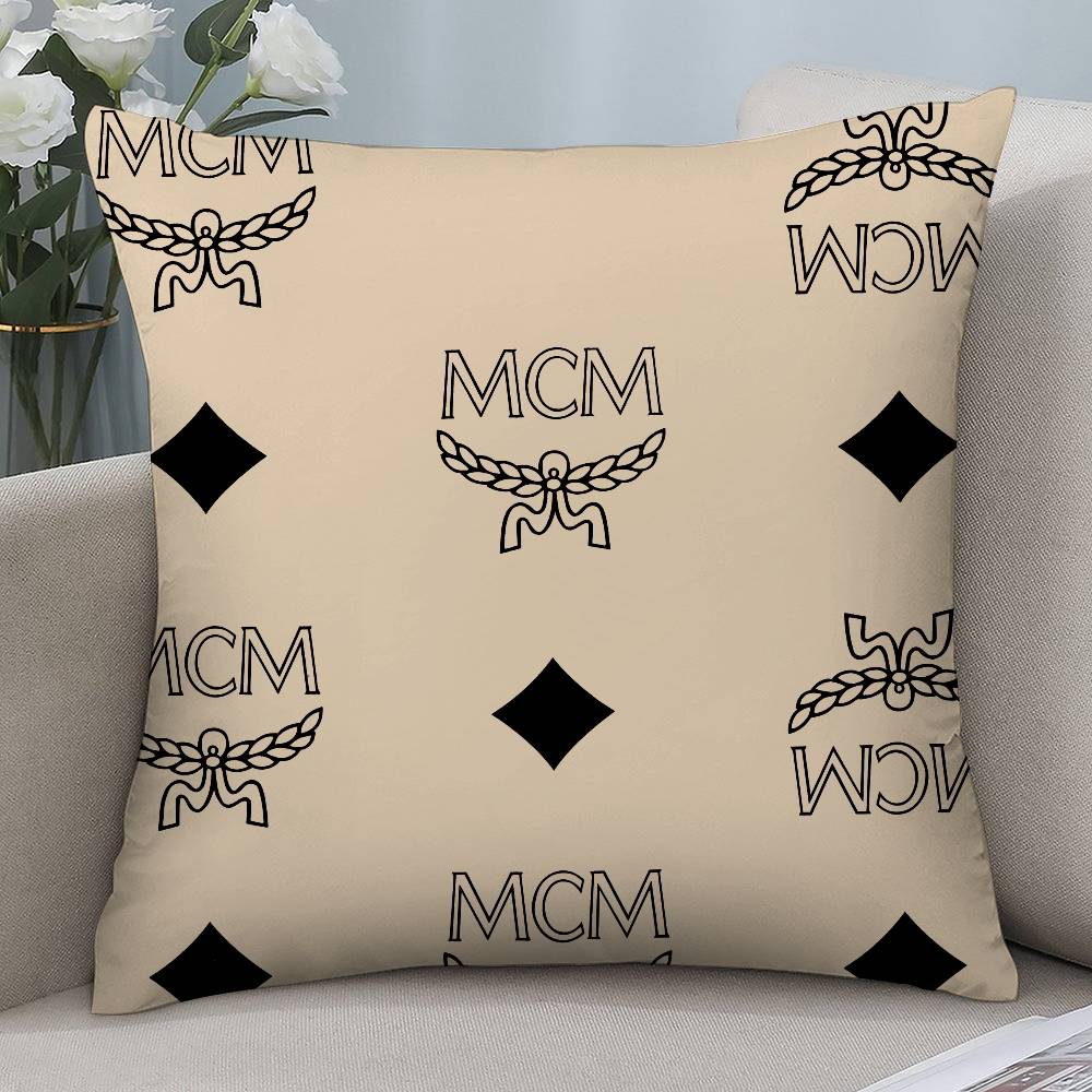 Luxuriöser M-MCM Kissenbezug Kurzer Plüsch Beidseitiger Druck Quadratische Wurfkissenbezüge Sofa Heim Kissen Dekor 20x20Inch