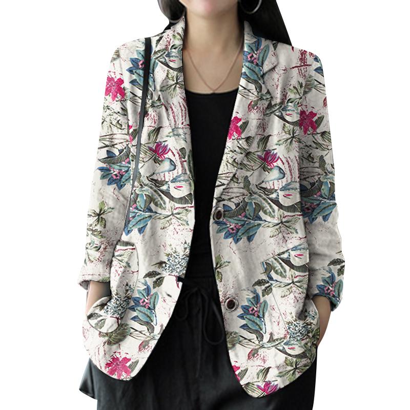 ZANZEA Damen-Blazer, langärmelig, bedruckt, Oberbekleidung, lässig, lockere Knöpfe, Baumwolle, Blazer, Strickjacke, Tops S rot