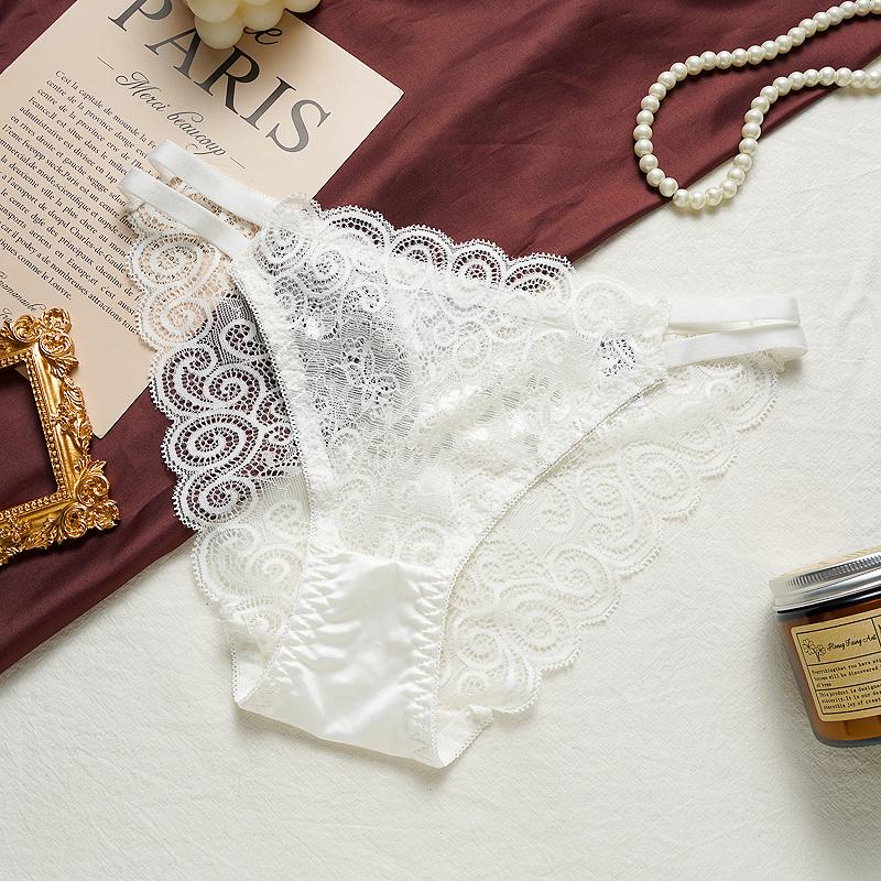 Spitzenbesetzte Hollow Out Damenunterwäsche mit Baumwollzwickel Atmungsaktive und bequeme Slips Biefs M weiß