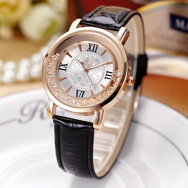 Uhr Neue Damenmode Luxus Freizeit Set Auger Leder Analog Edelstahl Quarzuhr schwarz