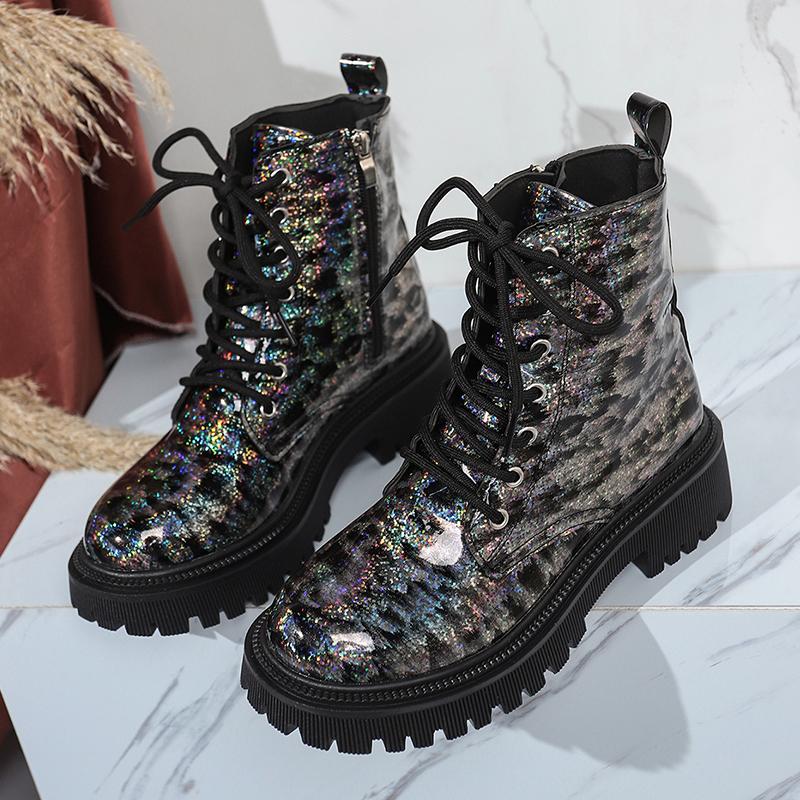 Mode Glitzernde Pailletten Plateau Stiefeletten Damen Herbst Winter Wasserdicht Kurze Stiefeletten Mujer Mode Schnürstiefel Dicke Sohle Übergröße 39 schwarz