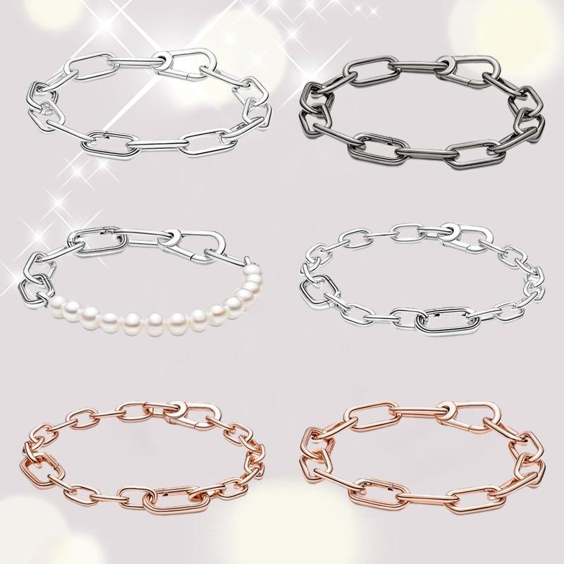 Neues S925 Silberarmband Me Armband Kettengliedarmbänder für Frauen Modegeschenk S925 Silberschmuck Passend für Charms Neu white