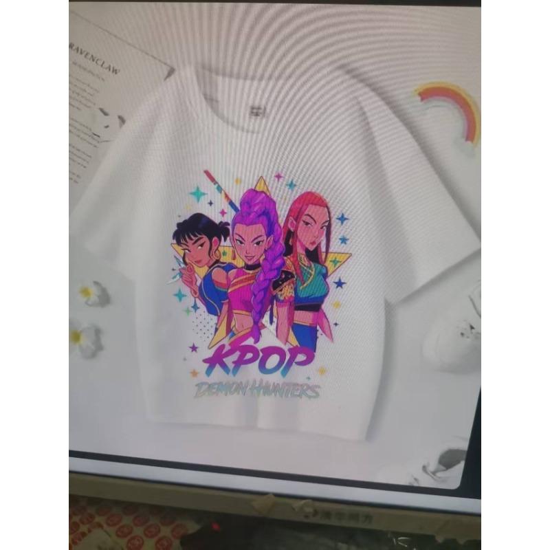 Kpop Dämonenjäger Baumwoll-T-Shirt Rumi Mira Zoey Anime Kinderkleidung Mädchen Jungen Sommer Kurzarm Kinder Mode T-Shirts Top Geschenk 58cm