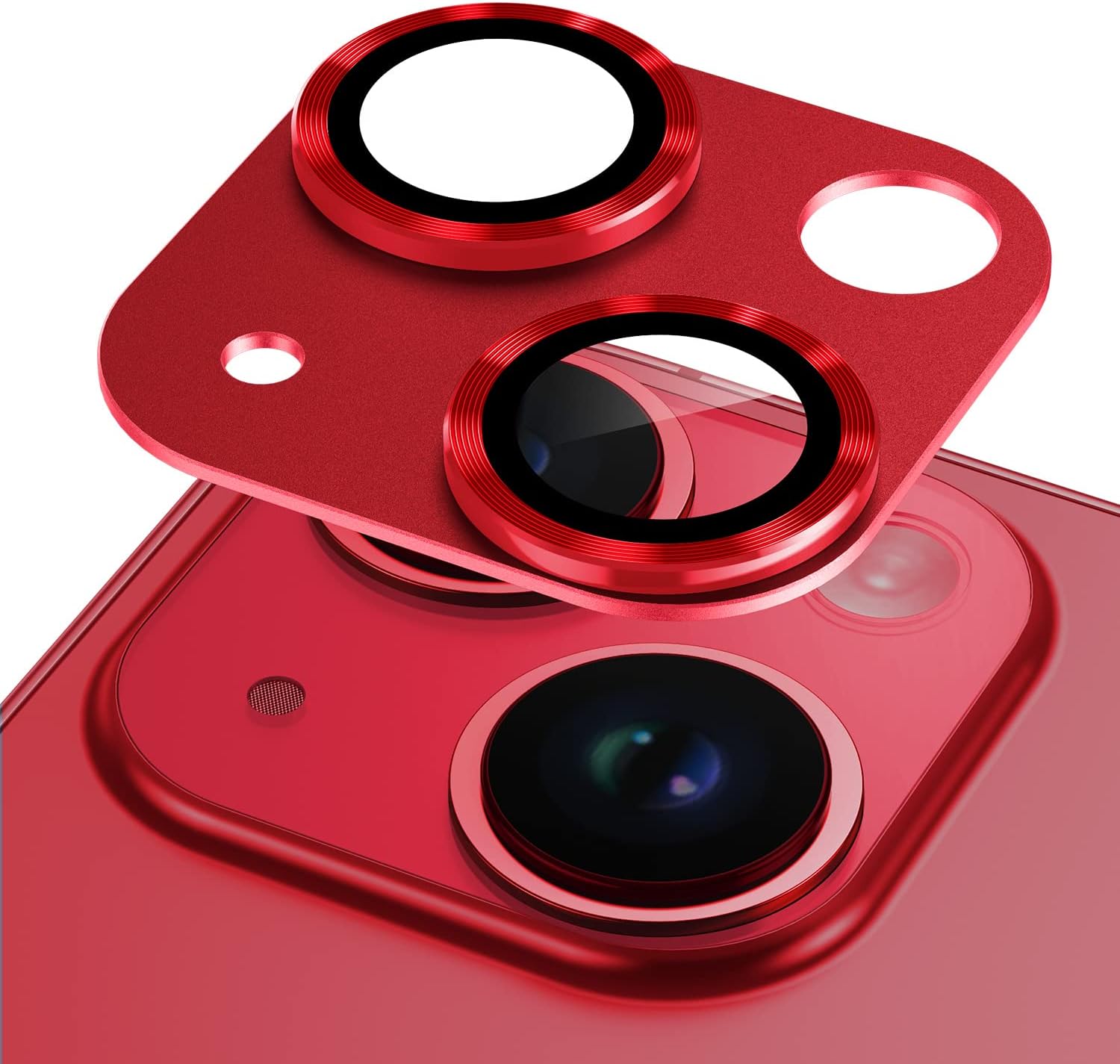 Natürlicher Kameraobjektivschutz aus titangrauem Metall für das iPhone 16 15 Pro Max 14 Plus 13 Mini 12 11 14Pro 15Pro 13Pro 12Pro Glasschutzzubehör For iPhone 14 plus rot