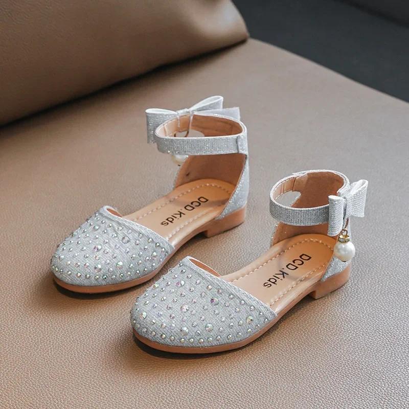 Mädchen Prinzessin Strass Perle Kinder Hochzeit Partei Einzelnen Schuhe Mode Vielseitig Kinder Süße Koreanische Stil Flache Sandalen 28 silber