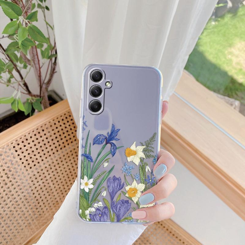 Weiche, transparente Silikon-Telefonhülle mit Sonnenblumen-Muster für Samsung Galaxy A55 A54 A34 für Samsung S24 S23 Ultra-Kamera, stoßfeste Schutzhülle Samsung Galaxy S23 FE