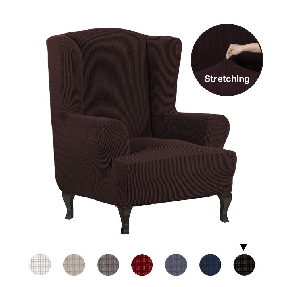 Ohrensessel-Schonbezug, Stuhlhussen für Ohrensessel, Schonbezüge, 1 Stück, Stretch-Sofabezug, Möbelschutz, Spandex, Jacquard, Karomuster D36xW32xH45 inch dunkel kaffee