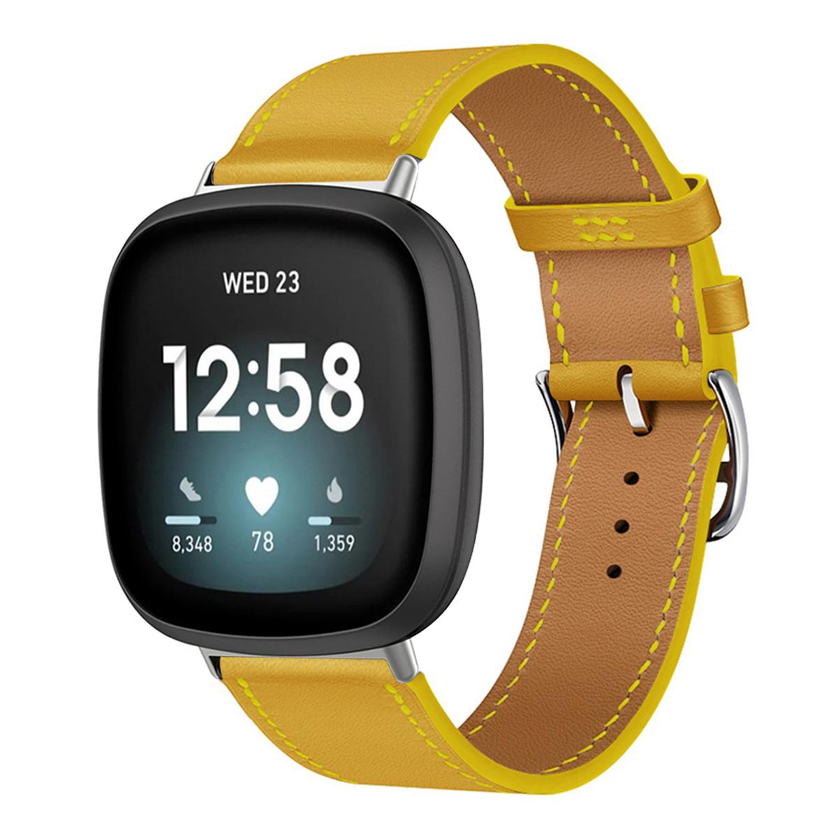 Echtes Lederarmband für Fitbit Versa 4 3 Versa Lite Armband Smartwatch Armband für Fitbit Sense 2/1/Versa 2 1 Correa Uhrenarmband Dornschließe For Fibit Lite gelb