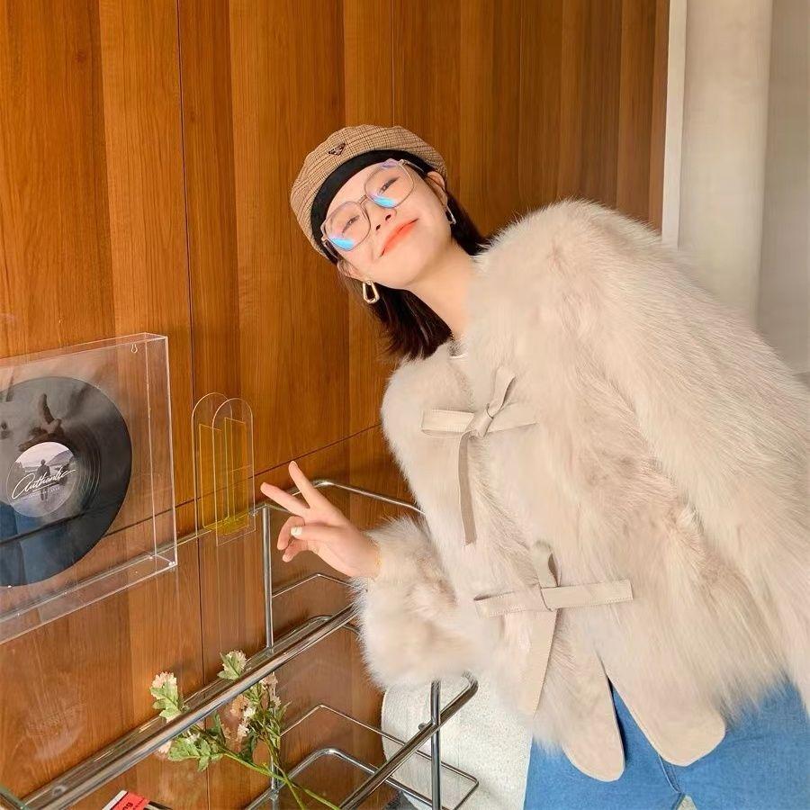 Herbst Winter Damen Kurze Jacke Kunstpelz Mantel Lose Plüsch Oberbekleidung Weibliche Imitieren Fuchs Pelze Jacke S