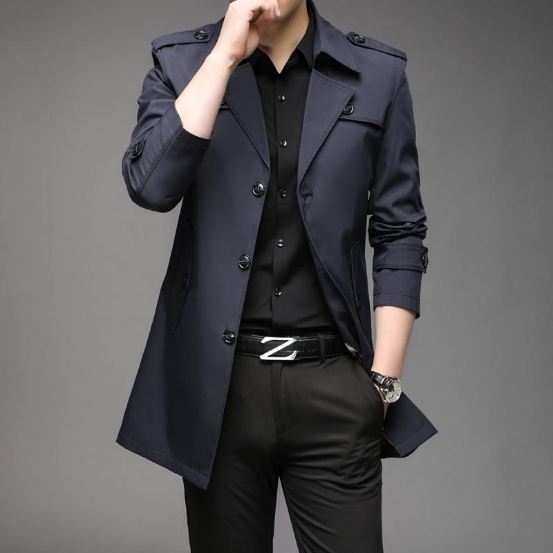 Herbst Männer Lange Trenchcoats Mode Britischen Stil Trenchcoats Herren Casual Oberbekleidung Punk Jacken Windjacke Marke Kleidung 4XL S navy blau