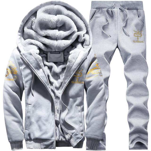 Dicken Trainingsanzug Männer Herbst Winter Warme Casual männer Set Druck Mit Kapuze Jacke + Jogginghose 2 Stück Sets Streetwear XXXL