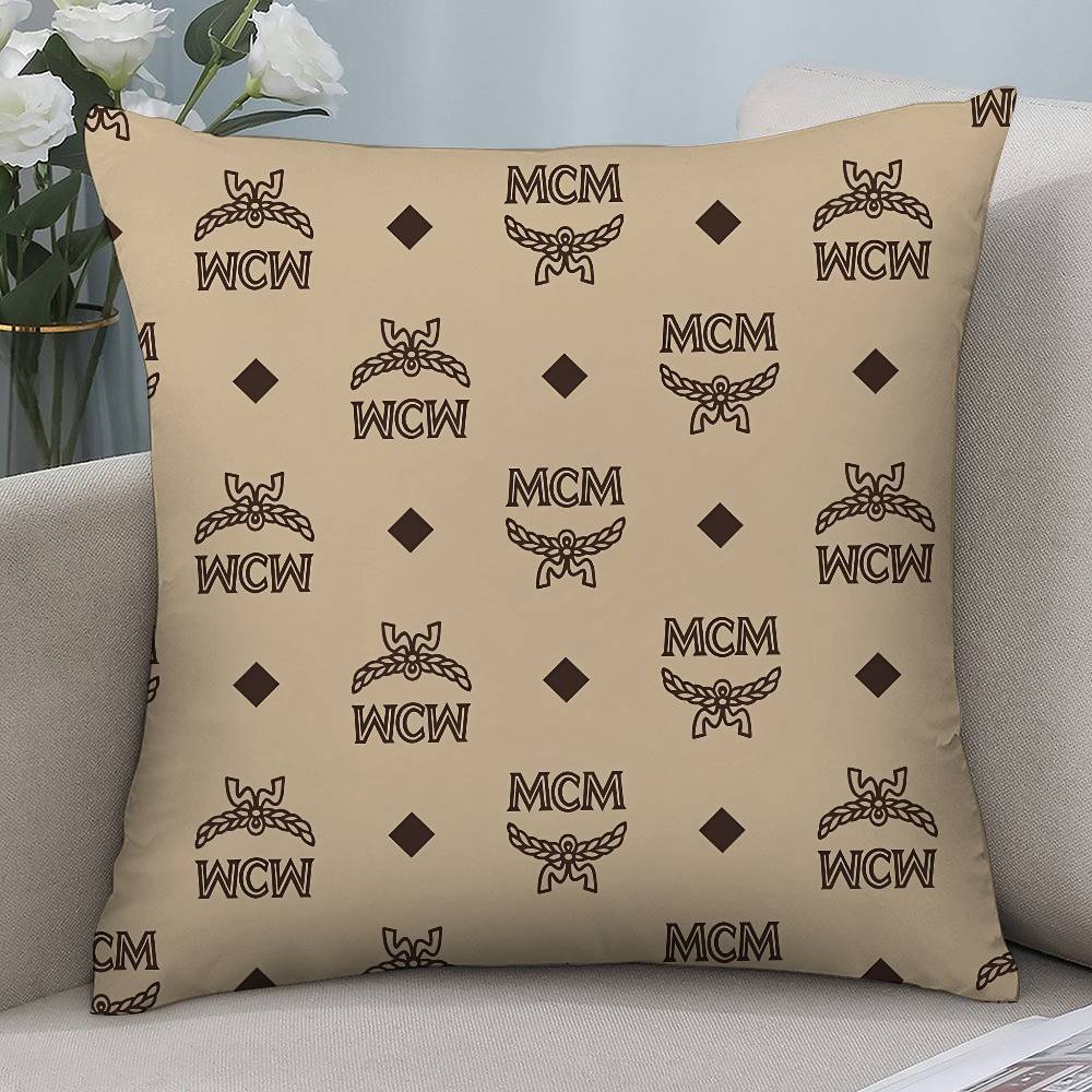 Luxuriöser M-MCM Kissenbezug Kurzer Plüsch Beidseitiger Druck Quadratische Wurfkissenbezüge Sofa Heim Kissen Dekor 12x12Inch