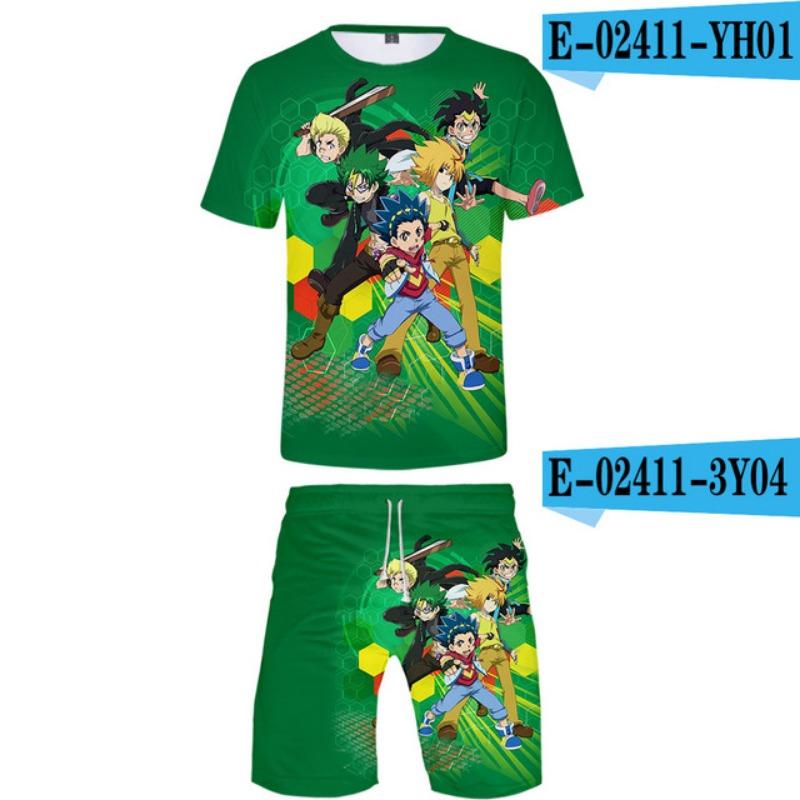 Kinder Sets Beyblade Burst Evolution 3D Druck Kinder Sets Mode T-Shirts Strand Boardshorts Bademode T-Shirts Tops Jungen Mädchen Anzüge 130