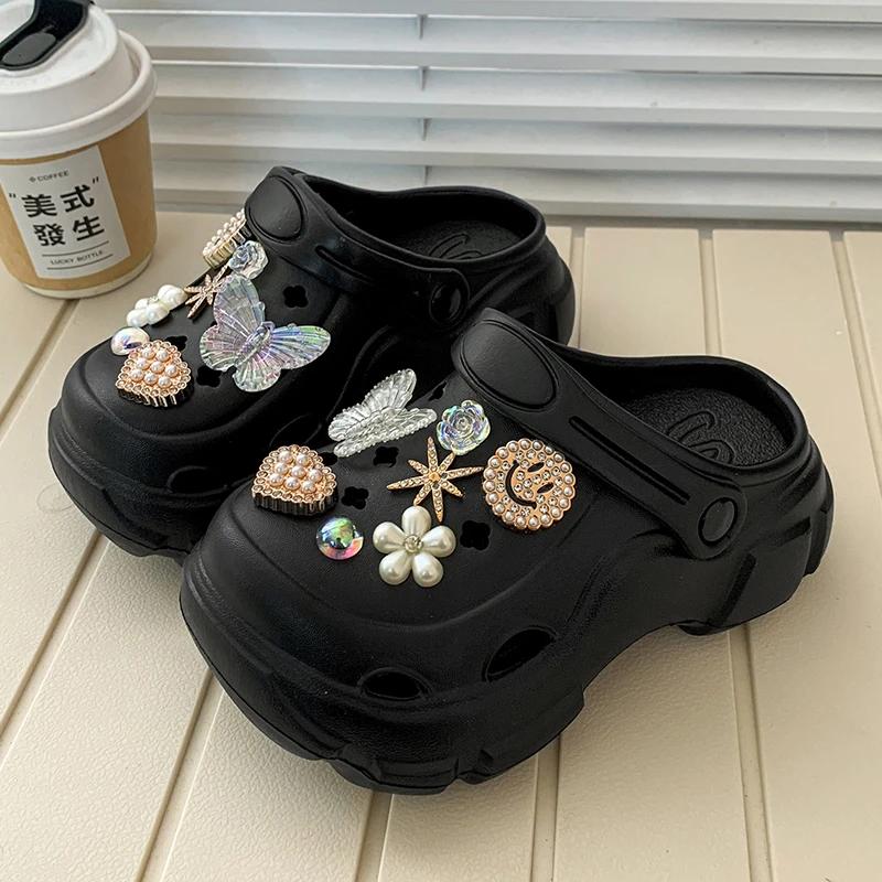 Kinder Hausschuhe für Zuhause Schwarz Weiß Vielseitig Mädchen Sommer EVA Outdoor Strandpantoffeln Mode Elegant Kinder Prinzessin Schuhe 26-27