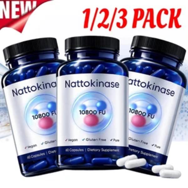 1-3X Nattokinase Nahrungsergänzung 10800 FU, 60 Kapseln Tägliche Nährstoffunterstützung, Heiß 2026 pack of 3