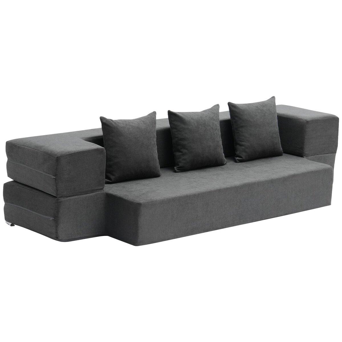 Klappsofa Bett 3-in-1 Klappbare Couch Bett mit 3 Kissen Dunkelgrau Twin