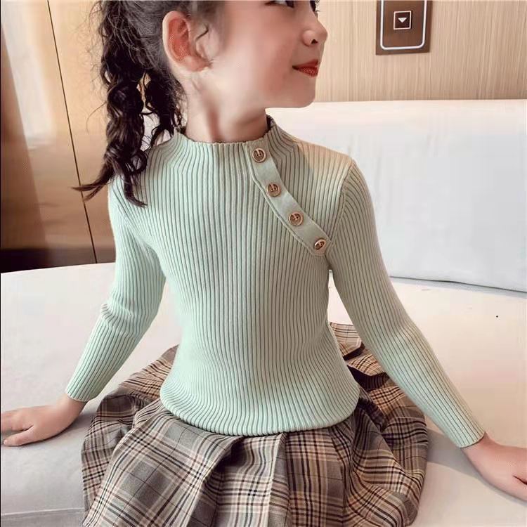 Mode Frühling Mädchen Pullover Strickpullover Tops Rollkragen Mädchenpullover 2-14 Jahre Kinderkleidung Warme Kinderpullover 110 grün