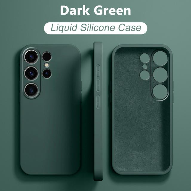 Flüssige Silikonhülle für Samsung Galaxy S20 S21 S22 S23 FE S24 Ultra Plus Note 10 20 Ultra S10 A54 Ganzkörper-Kamera-Schutzhülle, quadratische Abdeckung aus Silikon Samsung S21 FE dunkelgrüne