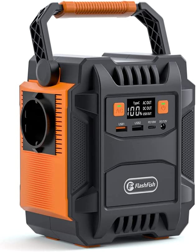 Flashfish A201 200W Tragbare Powerstation, 172,8 Wh/48000 mAh Solar-Generator Notstrom-Akkupack, 5 Ausgänge – USB-C PD18W & QC3.0, LED-Lampe schwarz