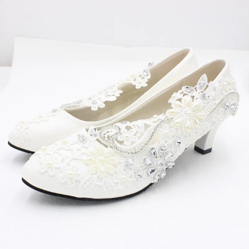 HOCHZEIT Damen Pumps PU Spitze 3 5 8 CM Dünne Absätze Sommer Neu Weiß Hohe Absätze Hochzeit Spitze Strass Brautschuhe Damenschuh 38