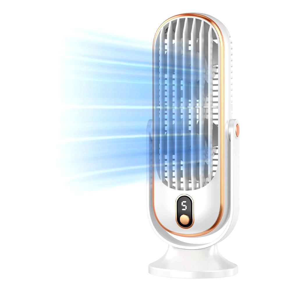 Turmventilator für Schlafzimmer, tragbarer wiederaufladbarer Schreibtischventilator mit 5 Gängen, 720 Grad rotierender Lüfter für weiß