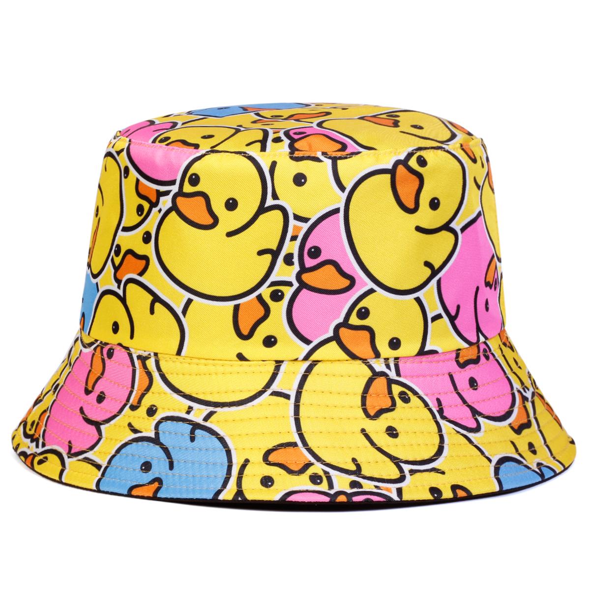 Unisex-Strandhüte mit Enten-Print, flache Oberseite, Sonnenschutz, Fischerhut, Reise-Bucket-Cap, Sommer-Hip-Hop-Cap, süßer Hut bunt
