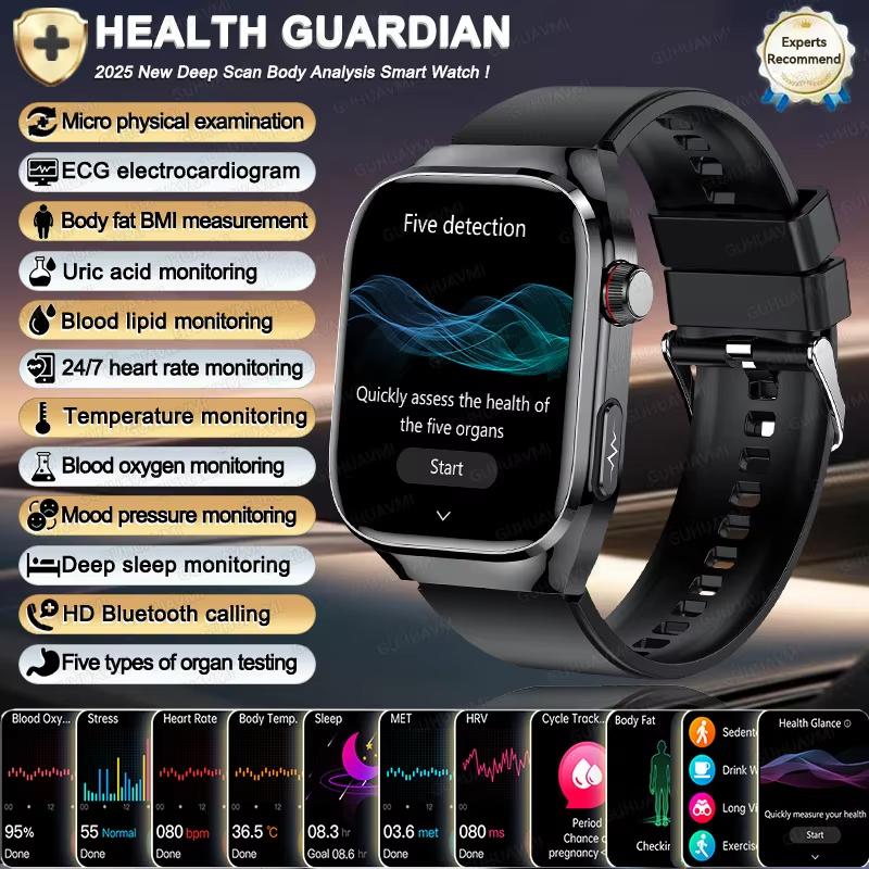 2025 Neue Smartwatch EKG+PPG Organe Eingeweide Monitor Uhr Männer Blutfette Harnsäure BP Sport Anruf Smartwatch für Samsung Galaxy Black