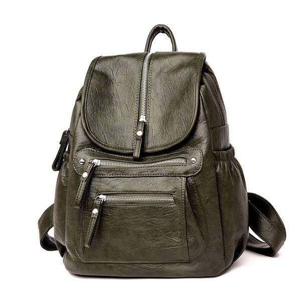 Frauen Hohe Qualität Leder Rucksäcke Vintage Weibliche Schulter Tasche Reise Damen Rucksack Schule Taschen None grün