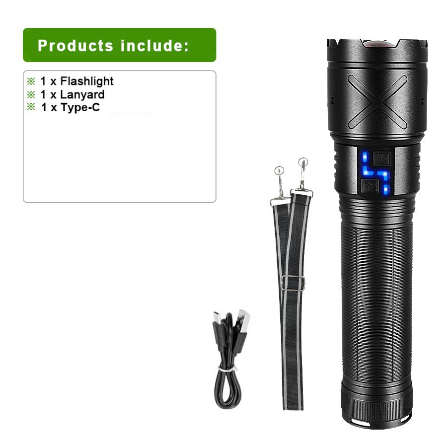 2025 neue ultrahelle LED-Taschenlampe, wiederaufladbar über USB, Zoom-Taschenlampen mit großer Reichweite, 6000 m, Totalschuss-Taschenlampe, Camping, Angeln, Arbeitslampe 15000mAh
