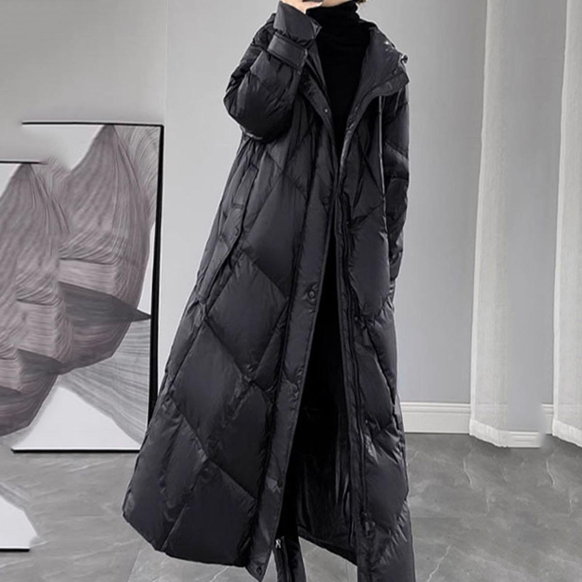Winter Puffer Mantel Damen Langer Warmer Daunenmantel Hodoed Gepolsterter Mantel Damenjacke Weiblicher Lässiger Mantel XL schwarz