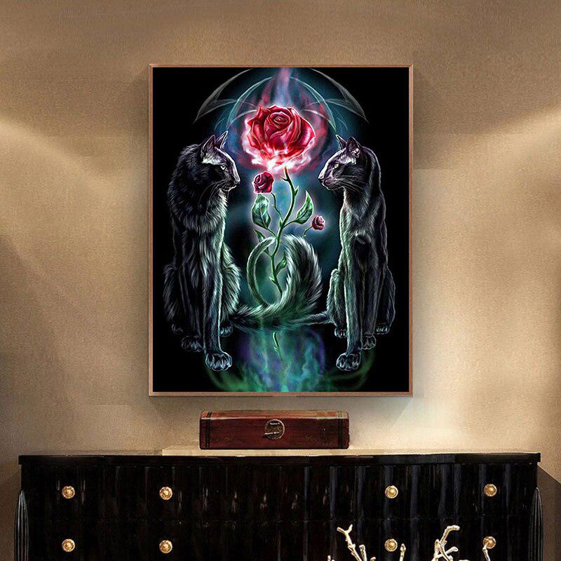 5D DIY Diamantmalerei Katzen & Rose Kristall Stickerei Kreuzstich Handarbeit Mosaikmalerei 20X30CM