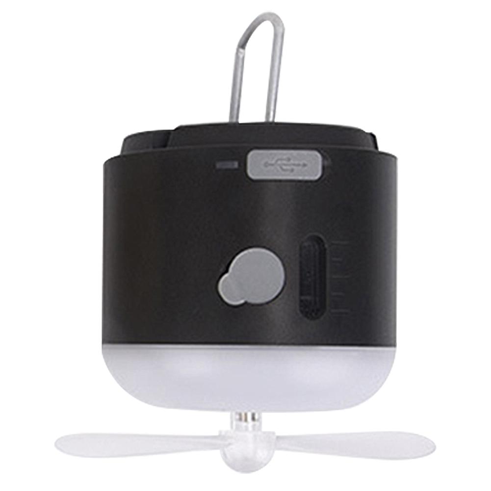 Tragbarer Camping-Ventilator mit Licht Powerbank Schreibtischventilator Zeltlüfter Kühlventilator für Innen Außen Camping Wandern Auto Notfall Black