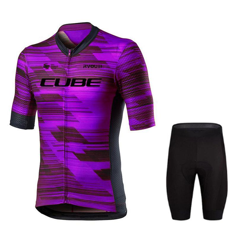 2026 Rvouei Cube Team Radtrikot Sets Kurzarm Sommer Fahrradbekleidung Atmungsaktiv MTB Fahrrad Trägerhose Anzug Maillot Ropa Ciclismo L
