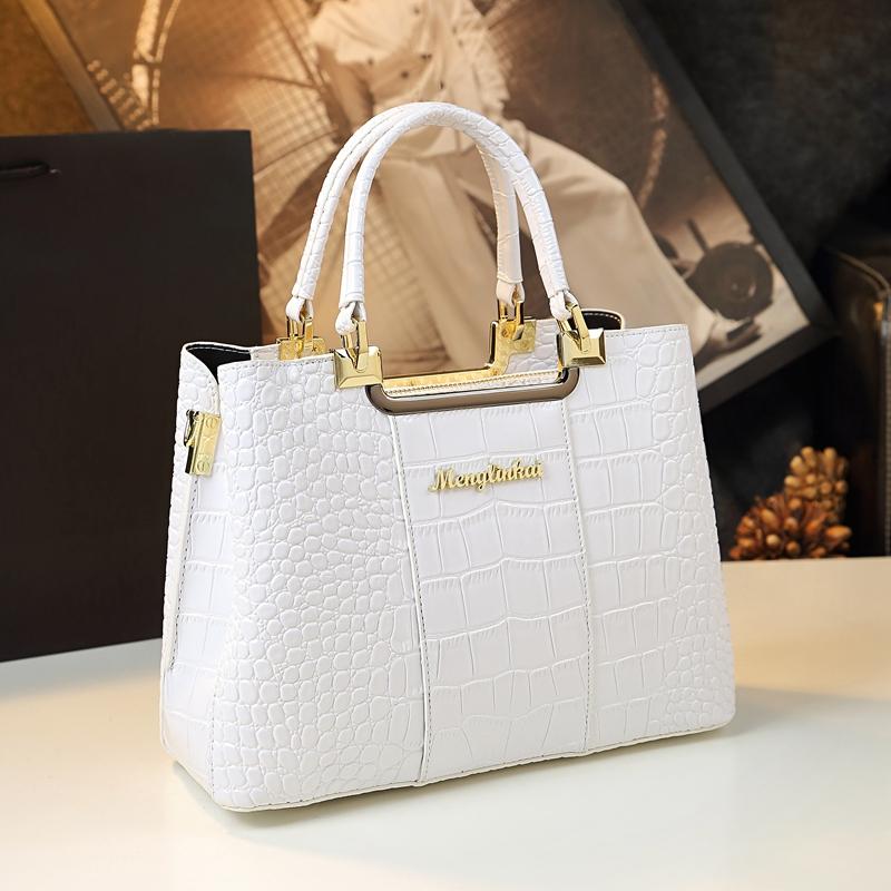 Echtleder Damen Handtasche 2023 Neue Mode Marke Krokodilmuster Damen Tragetasche Schulter Umhängetaschen Für Damen weiß