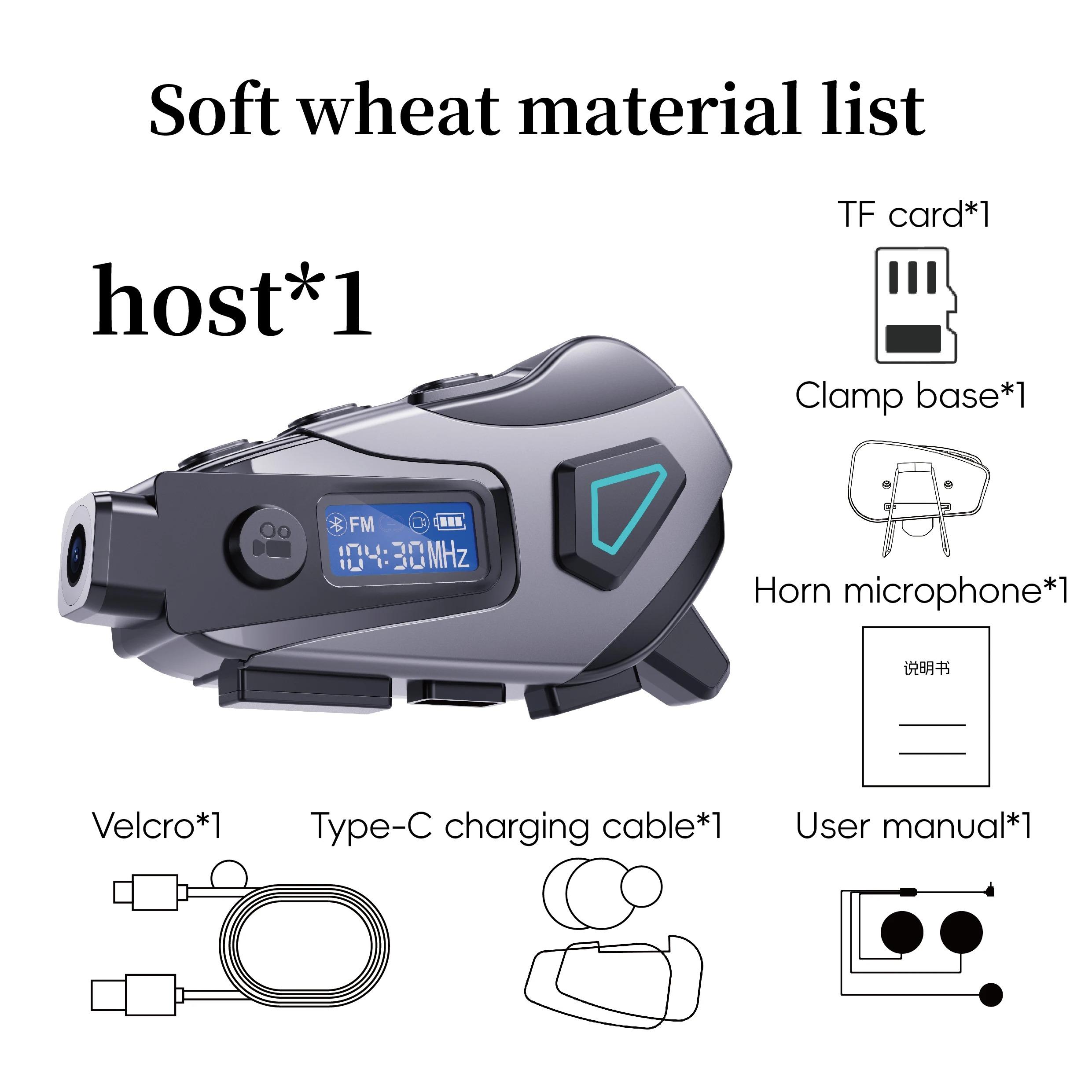 K10 Motorradhelm Headset 1080P Video Dashcam Motorrad Recorder Drahtloser Moto Kopfhörer Freisprechanrufe FM+Bluetooth 5.4 IPX8 Wasserdicht Hard+Soft Mic