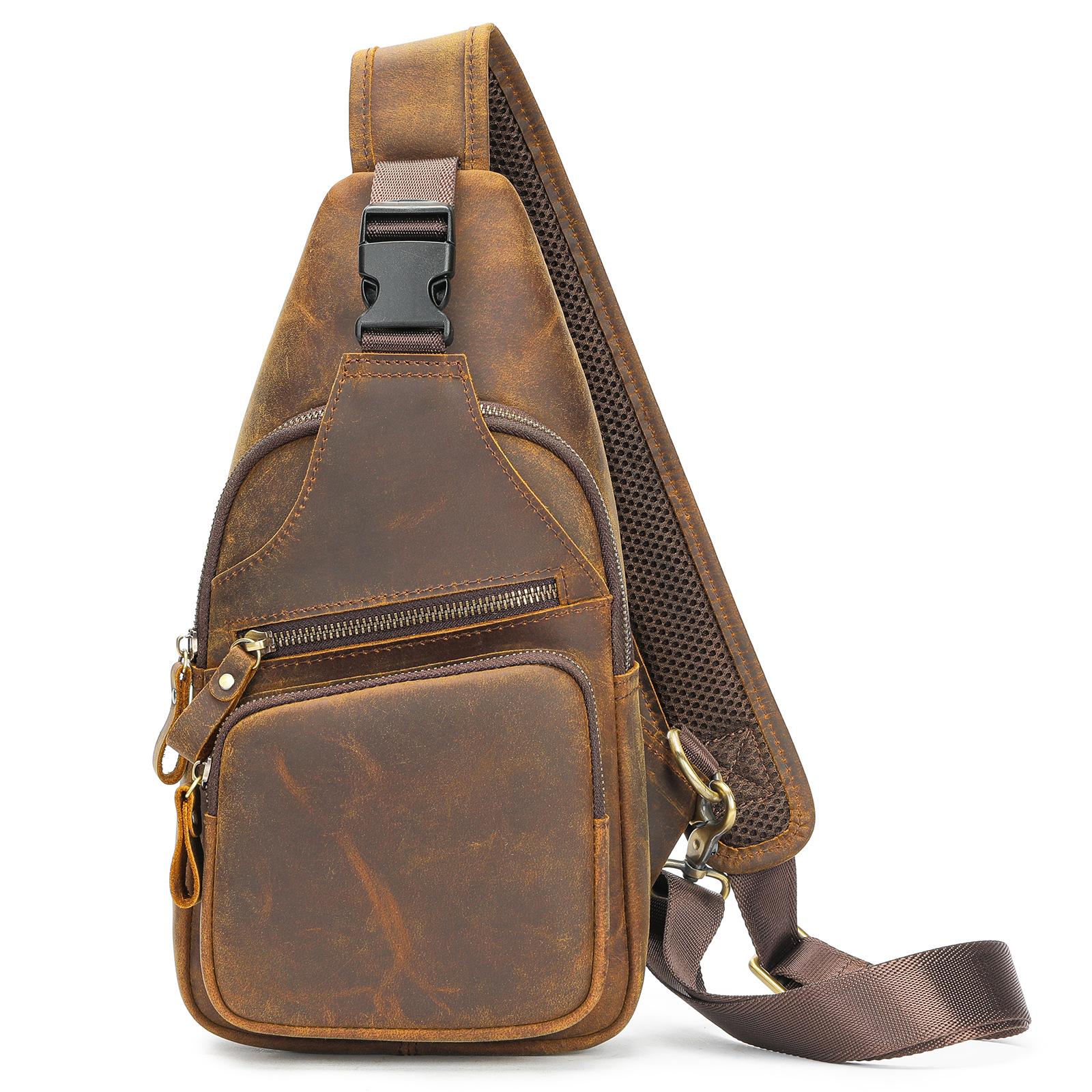 Echtes Rindsleder Brusttasche Herrentasche Herren Umhängetasche Diagonale Umhängetasche Retro Crazy Horse Leder Umhängetasche Herrentasche kaffeebraun